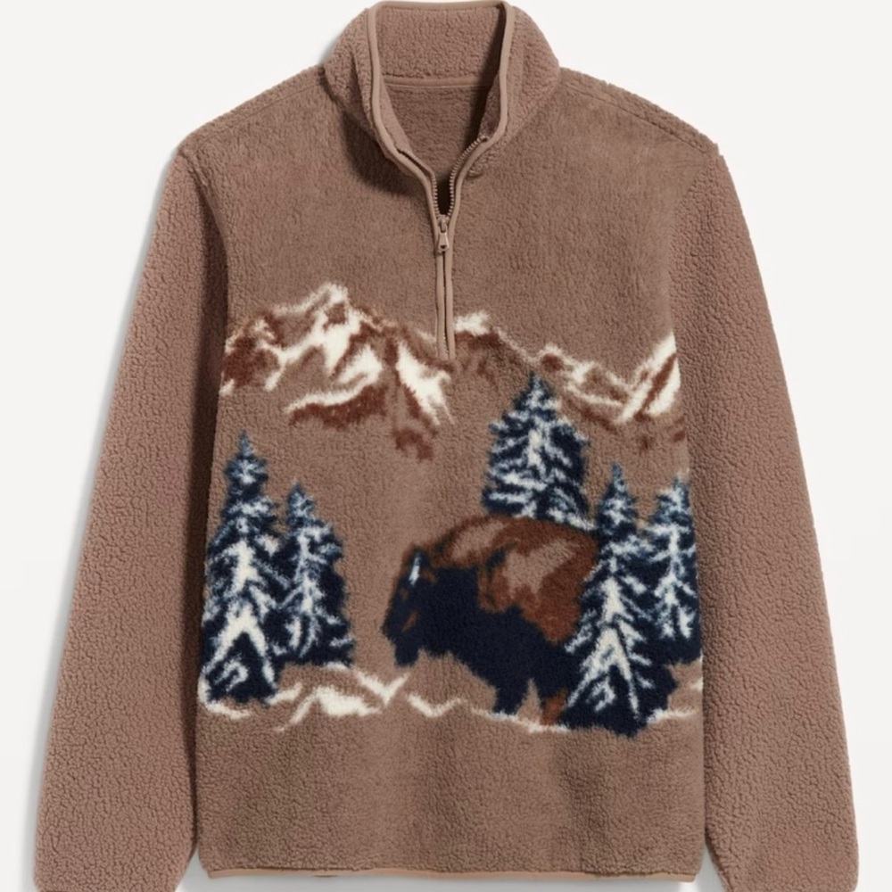 Old Navy Brown Fleece Pullover with Mountain Design
